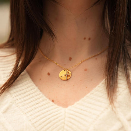 Personalized Name Birthstone Cross Necklace for Women