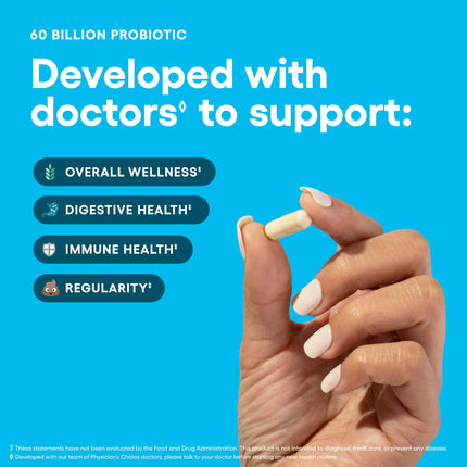 Physician's Choice 60 Billion CFU Probiotics ingredients panel with prebiotic blend detail