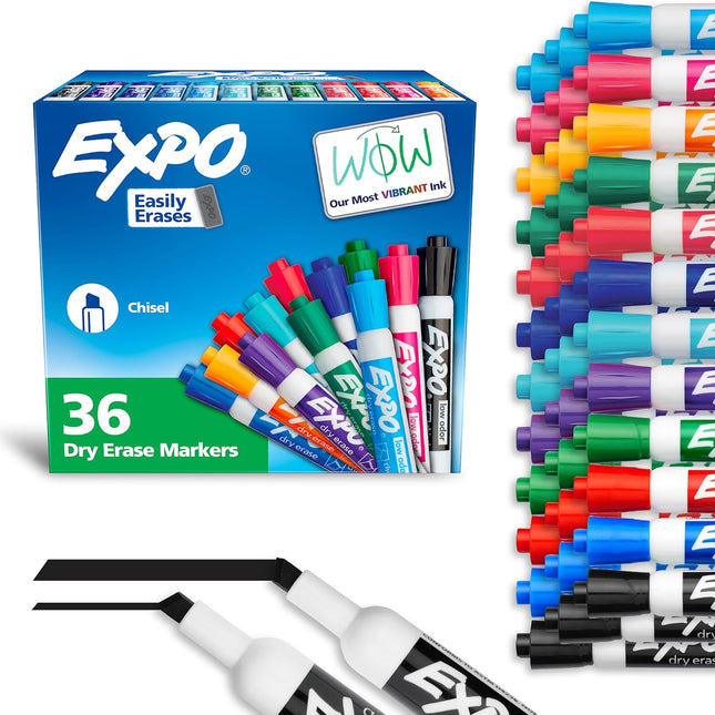 Low-Odor Chisel Dry Erase Markers, Assorted Fashion Colors, 36 Count