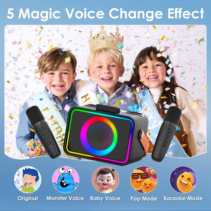 Portable Bluetooth Karaoke Speaker with 2 Wireless Microphones and LED Lights