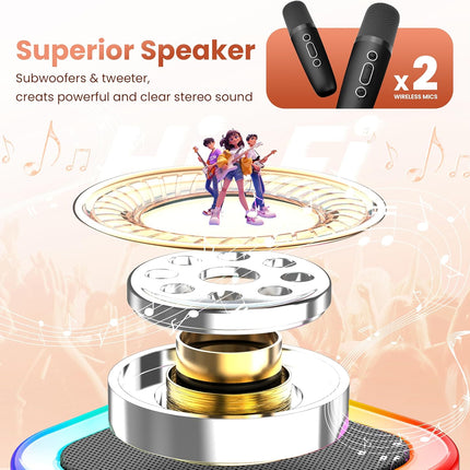 Mini Karaoke Machine with 2 Wireless Microphones, Black