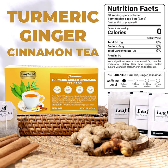 Turmeric Ginger Cinnamon Herbal Tea Bags, 40 Count