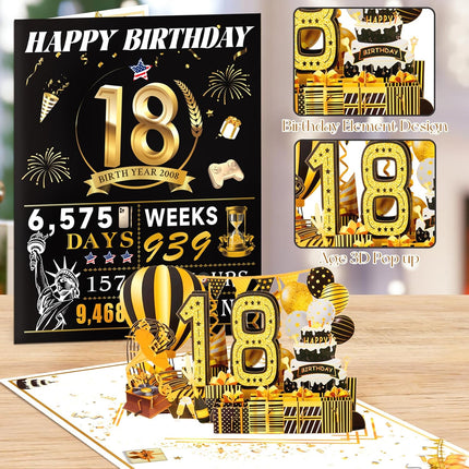 SourcetoHome 18th Birthday Card for Girl Boy Son Daughter, Big Pop Up 18th Birthday Cards for Grandson Granddaughter, Back In 2008 Funny 18 Year Old Birthday Decorations - General - detail view 3