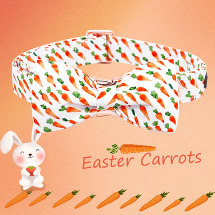 Elegant Easter Dog Collar with Carrot Pattern and Pink Bowtie for Medium Dogs