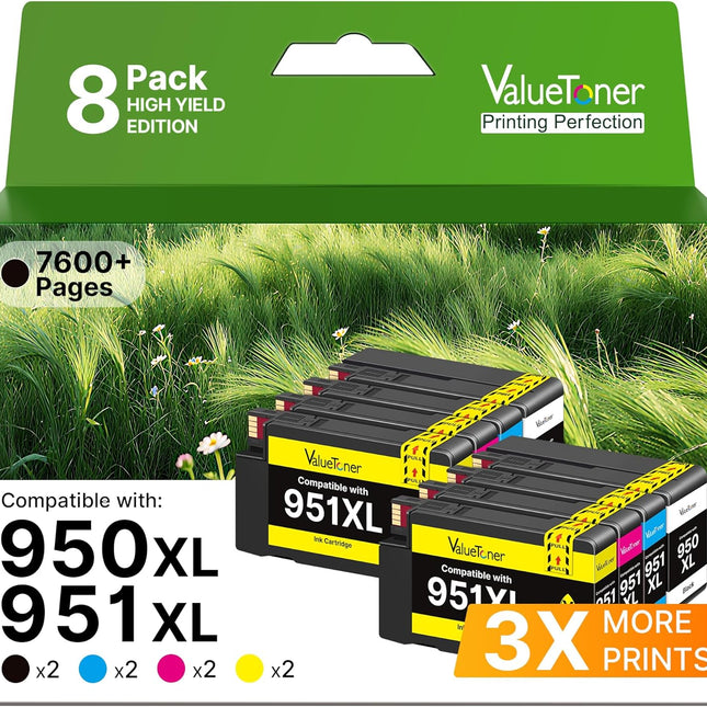 Compatible 950 951 Ink Cartridge Combo Pack, Black Cyan Magenta Yellow, 8-Pack