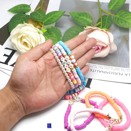 10-Piece Cute Preppy Beaded Friendship Bracelet Set for Girls