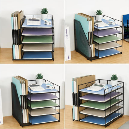 5-Tier Black Desk Organizer with Paper Letter Tray and File Holder