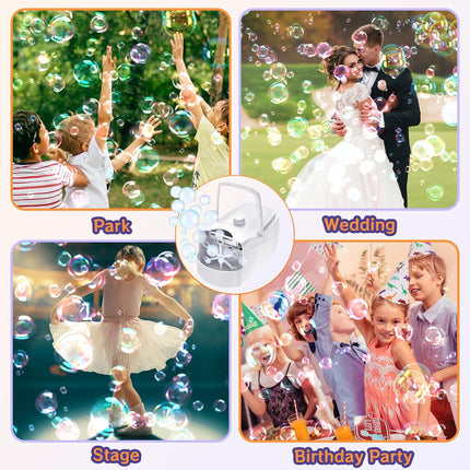 White Automatic Bubble Machine with 2 Speeds and 6 Wands