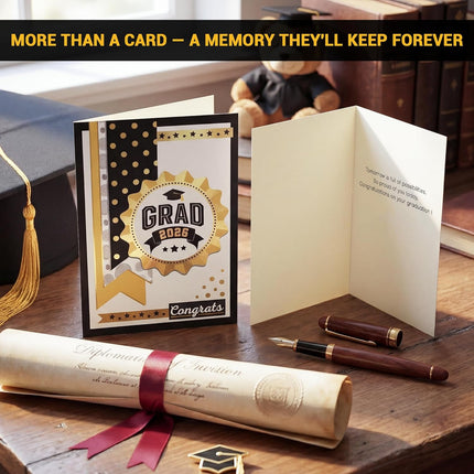 Gold Foil Graduation Cards 2026 - 5x7 12 Pack with Envelopes & Stickers