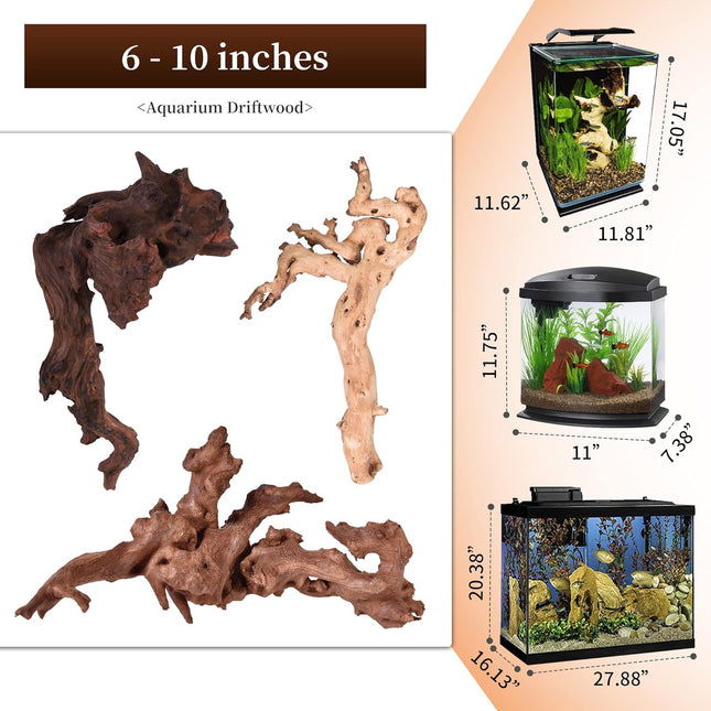 Natural Coral Driftwood Branches for Aquarium and Reptile Decor, 6-10 in., 3 Pieces