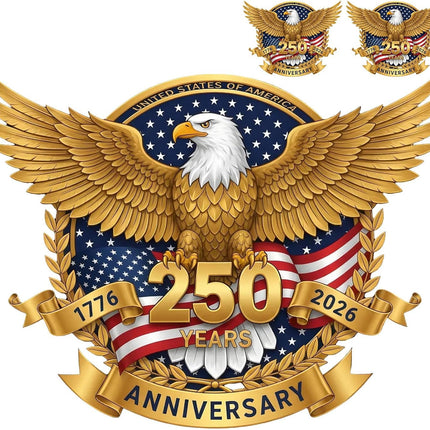 250th Anniversary USA Patriotic Eagle Vinyl Decal Stickers, 2-Pack