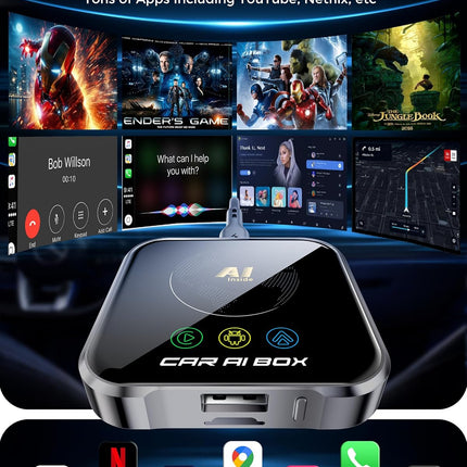 Magic AI Box Wireless CarPlay Adapter, Plug & Play Car Video Box for OEM Wired CarPlay/Android Auto Cars, Glossy Black