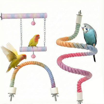 3-Piece Bendable Bird Rope Perch Set for Cages