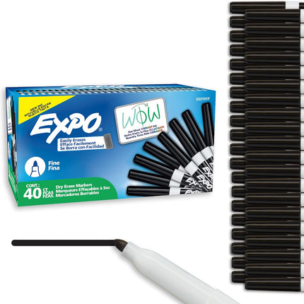 Low Odor Black Dry Erase Markers, Fine Tip, 40 Count