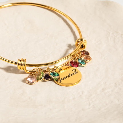 Personalized Grandma Birthstone Bangle Bracelet