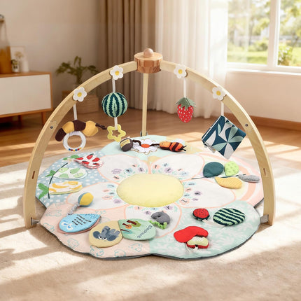 Baby Play Gym & Activity Mat, 5 Developmental Zones Tummy Time Mat with 4 Detachable Sensory Toys, Early Skills & Sensory Development Mat, Newborn Essentials Baby Shower Gift