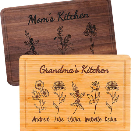 Personalized Birth Flower Cutting Board Gift for Mom or Grandma