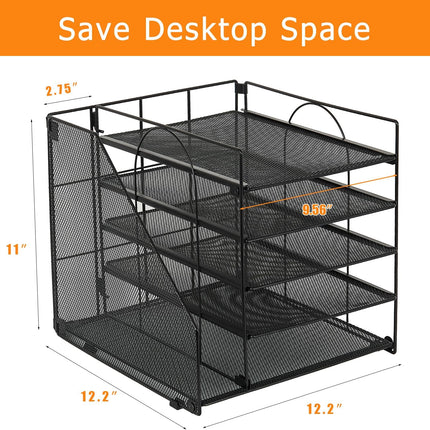 5-Tier Black Desk Organizer with Paper Letter Tray and File Holder
