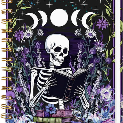 Lined A5 Spiral Journal Notebook, College Ruled Hardcover, Skull Head Design