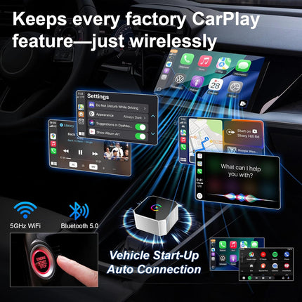 2026 Upgraded Mini Wireless 2-in-1 Car Infotainment Adapter, Plug & Play, Silver
