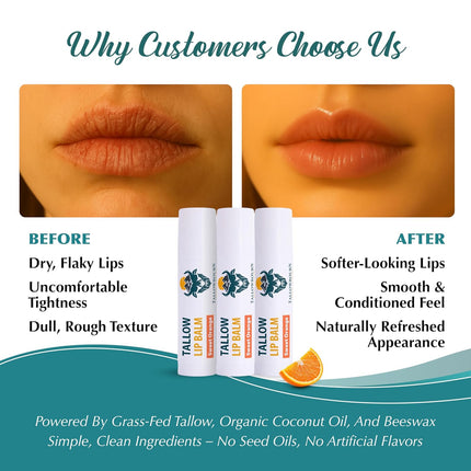 Moisturizing Tallow Lip Balm – Sweet Orange 3-Pack