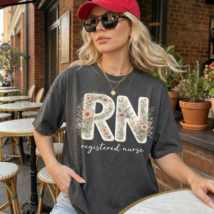 Floral RN Registered Nurse Botanical T-Shirt