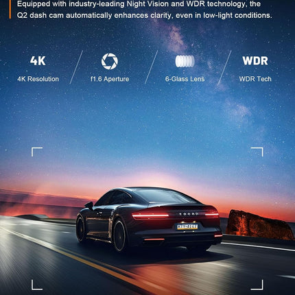 4K Front Dash Cam with Built-in 5G WiFi and 64GB Card