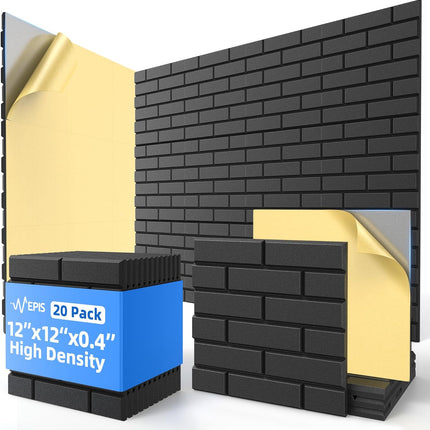 20 Pack Self-Adhesive Acoustic Foam Wall Panels, 12 x 12 in, Black