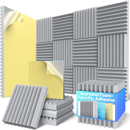 SourcetoHome 12 Pack Sound Proof Foam Panels for Walls 2”x12”x12” Self-Adhesive Acoustic Wall Panel High Density,Foam Adhesive Soundproof Wall Panel,Acoustic Panels Sound Absorbing for Studio Gaming Room-Gray - General - front view
