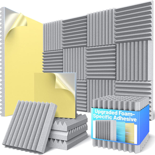 SourcetoHome 12 Pack Sound Proof Foam Panels for Walls 2”x12”x12” Self-Adhesive Acoustic Wall Panel High Density,Foam Adhesive Soundproof Wall Panel,Acoustic Panels Sound Absorbing for Studio Gaming Room-Gray - General - front view