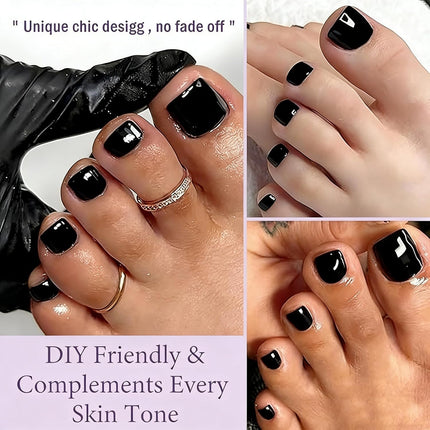 SourceToHome FuenteACasa 24pcs Black Toe Nail Press Ons Square Toe Press On Nails Pre-Designed Soft — Home & Lifestyle