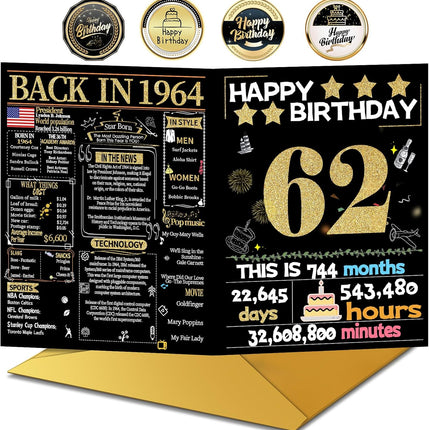 62nd Birthday Card with Envelope - Back in 1964