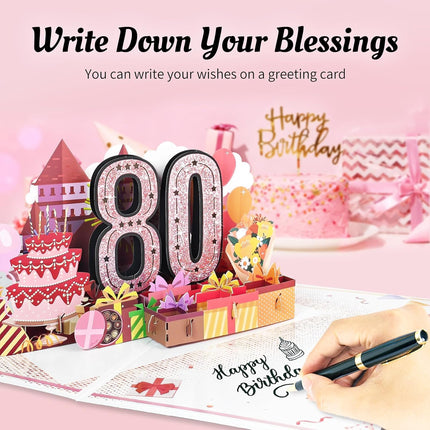 80th Birthday Card for Women, Large 3D Pop Up, Happy 80 Year Old Birthday Decorations, Back to 1946, Pink