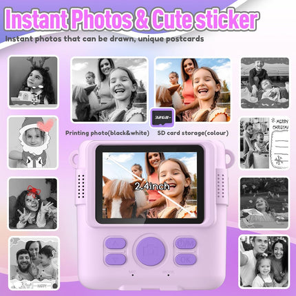 Purple Instant Print Camera for Kids with 32GB SD Card