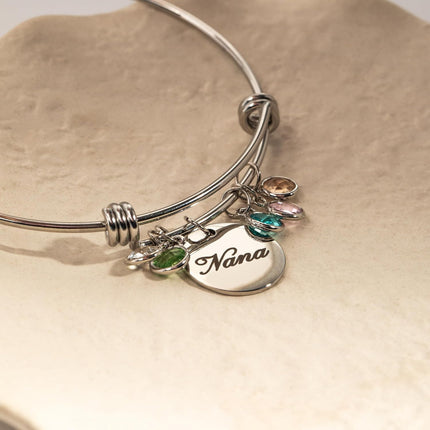 Personalized Grandma Birthstone Bangle Bracelet