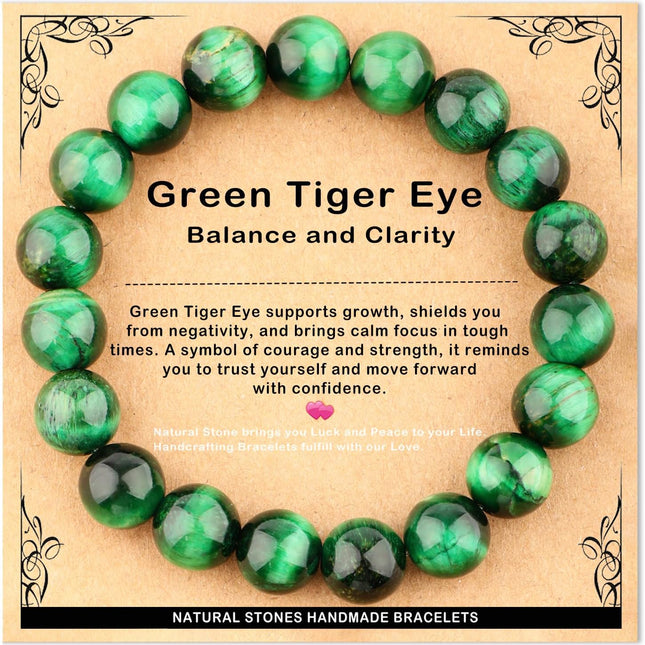 10mm Green Tiger Eye Elastic Stretch Bracelet