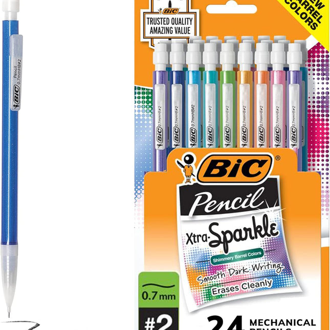 Xtra-Sparkle No. 2 Mechanical Pencils with Erasers, 0.7mm Medium Point, 24-Count