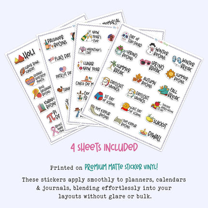 Holiday Planner Stickers for Planners and Journaling, 4 Sheets