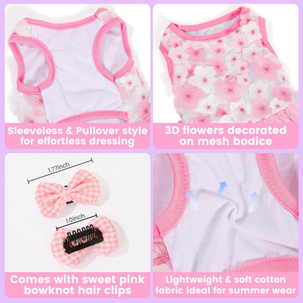 Pink Floral XXX-Small Dog Princess Dress with Bow Clip