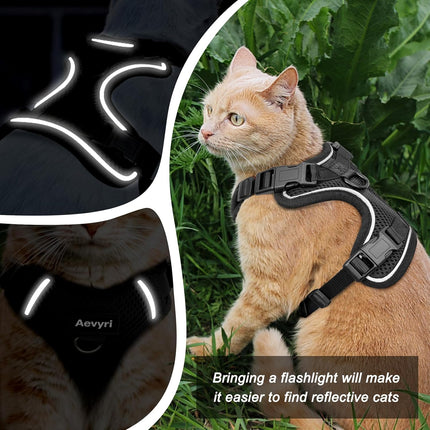 Black Adjustable Cat Harness and Leash, Medium