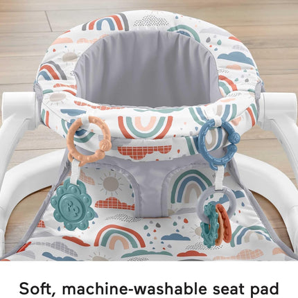 Portable Baby Sit-Up Floor Seat with Toys and Washable Pad, Rainbow Showers