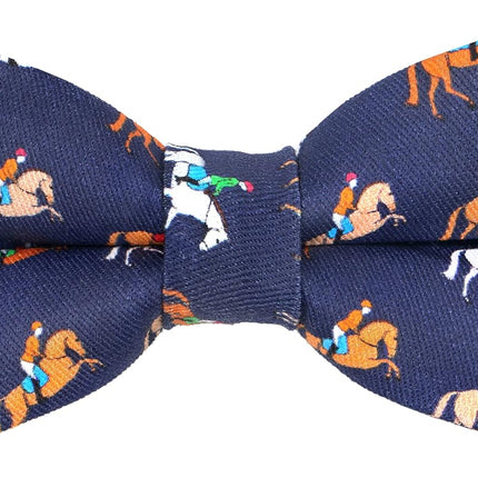 Cute Horse Race Pattern Pre-Tied Adjustable Bow Tie in Brown, White and Navy