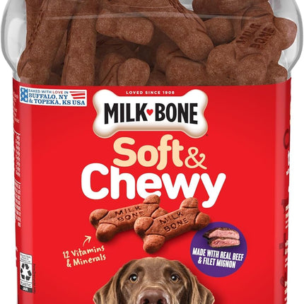 Soft & Chewy Dog Treats with Real Beef & Filet Mignon, 25 oz Canister
