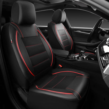 Universal Fit Waterproof Faux Leather Two Front Seat Covers, Black Red