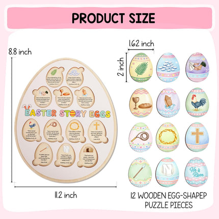 Easter Story Eggs Puzzle Wooden for Kids, Christian Church Gifts, Easter Basket Stuffers Gifts for Teen, Kids, Resurrection Jesus Story