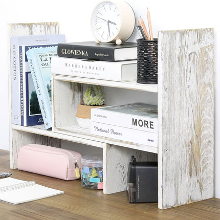 Adjustable Dark Brown Solid Wood Desktop Storage Organizer Display Shelf Book Rack