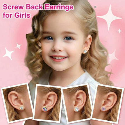 4-Pair Gold 316L Surgical Steel CZ Flat Back Stud Earrings Set