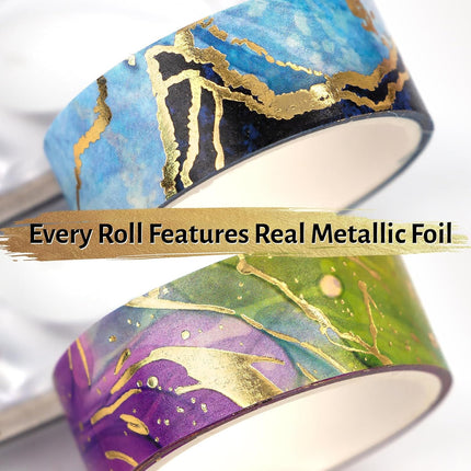 Gold Metallic Foil Marbling Washi Tape Set, 24 Rolls