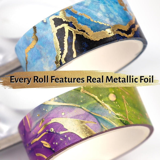 Gold Metallic Foil Marbling Washi Tape Set, 24 Rolls