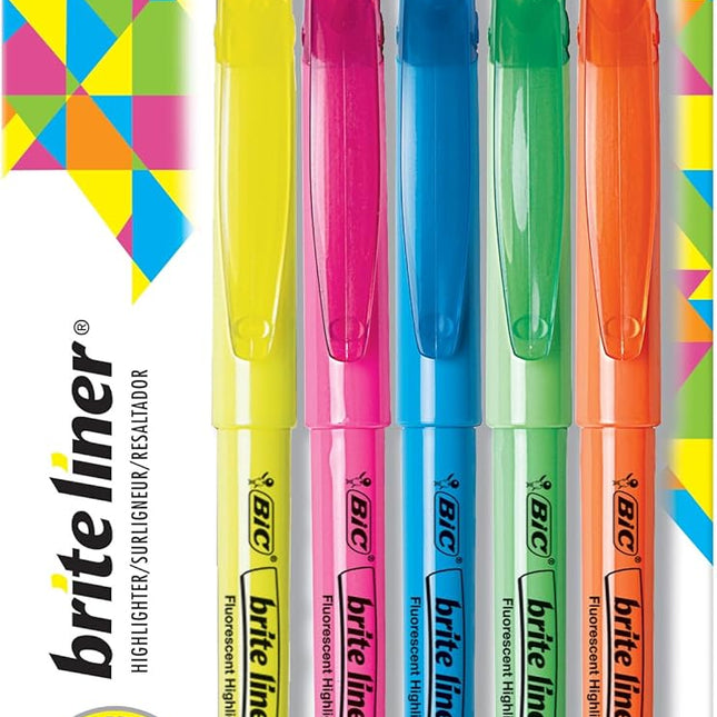PlaySphere EsferaJuego BIC Brite Liner Highlighters, Chisel Tip, 5-Count Pack of Highlighters — Toys & Games